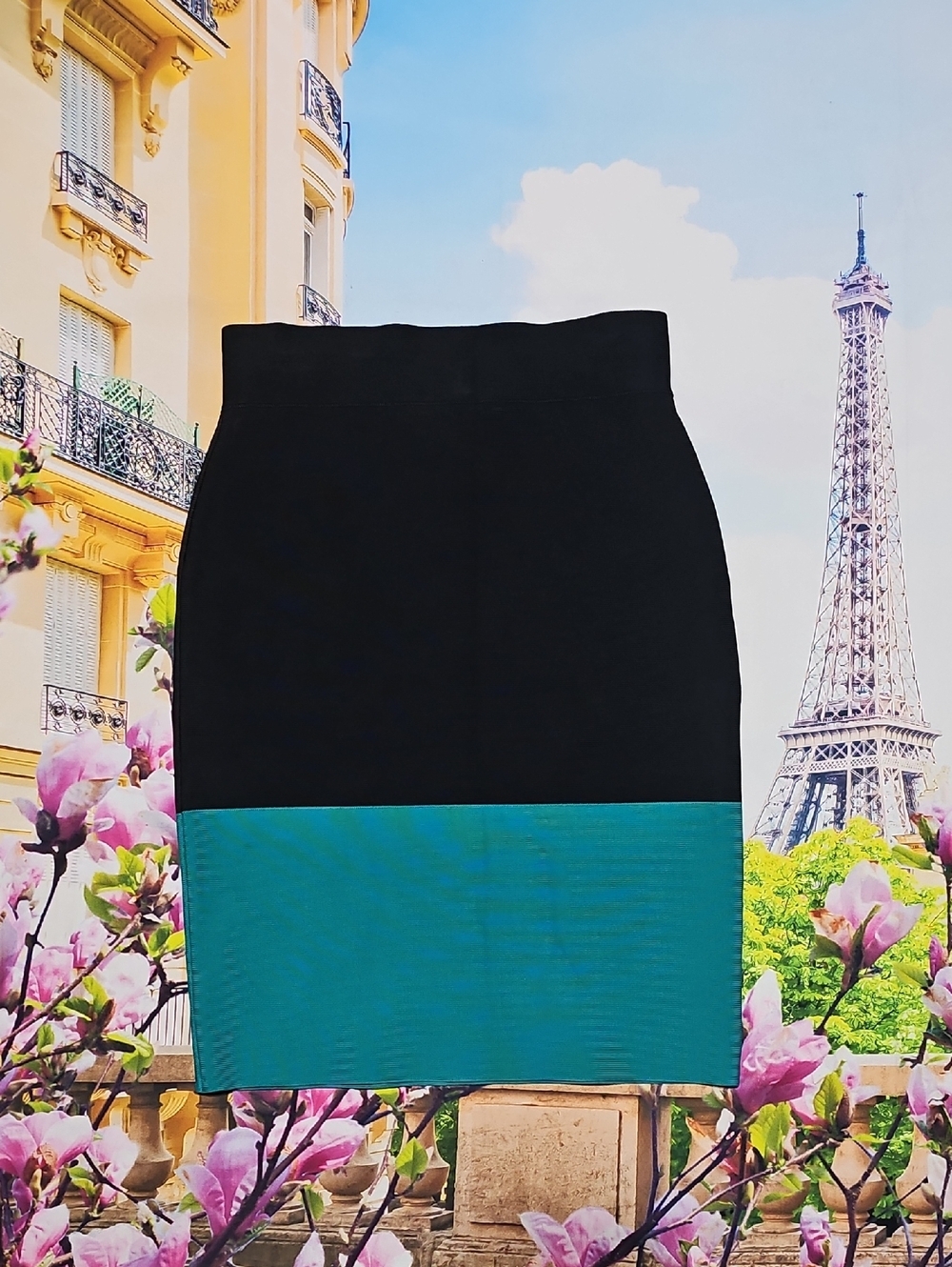 BCBGMaxazria Scarlett Black & Teal Skirt Small NWT